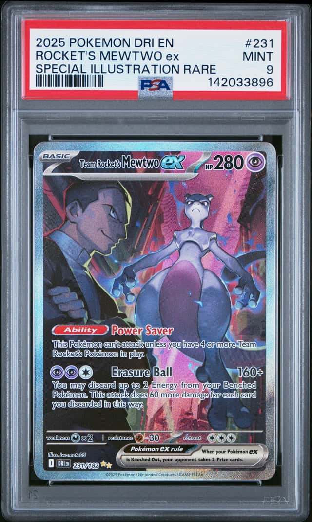 2025 POKEMON DRI EN-DESTINED RIVALS 231/182 TEAM ROCKET'S MEWTWO EX PSA 9 MINT