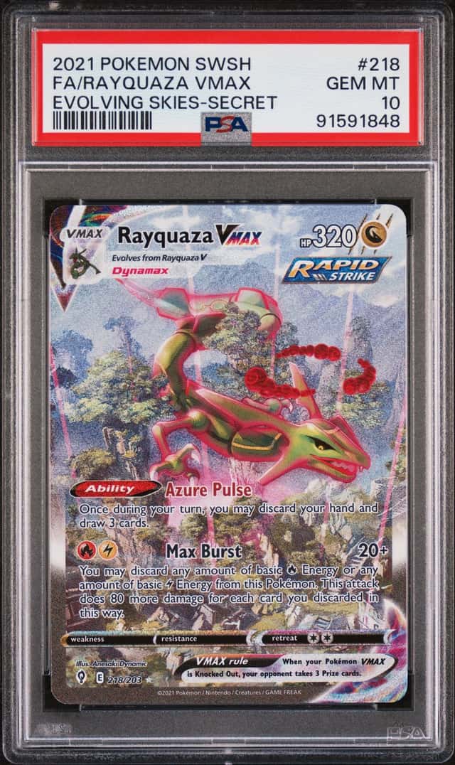 Pokemon 2021 Rayquaza VMAX 218/203 Alt Art SR Evolving Skies GEM MINT PSA 10