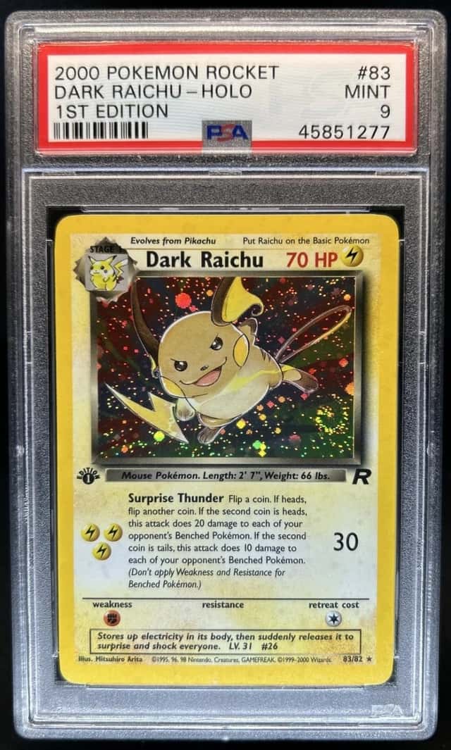 2000 Pokemon Team Rocket First Edition Dark Raichu Holo #83/82 PSA 9