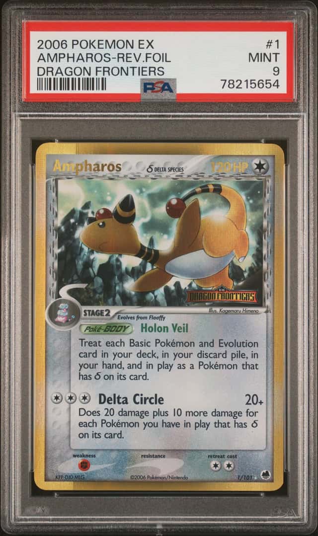 2006 Pokemon EX Dragon Frontiers Reverse Holo Ampharos #1 PSA 9 MINT