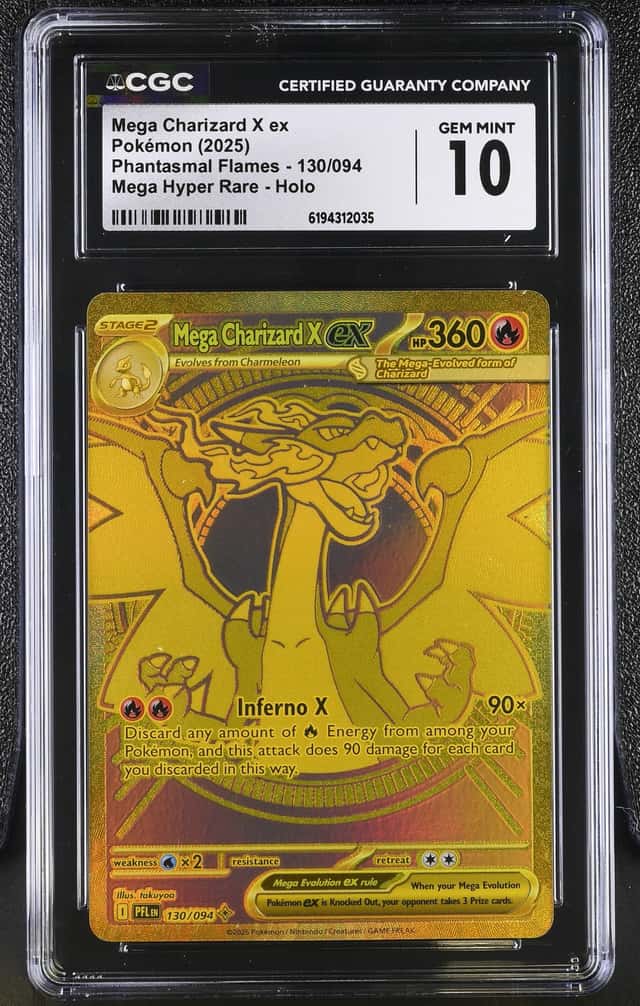 2025 Pokemon Mega Evolution Phantasmal Flames Gold Rare Mega Charizard X Ex CGC 10 GEM MINT