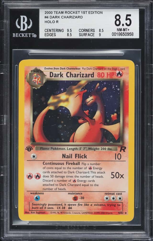 2000 Pokemon Team Rocket 1st Edition Holo Dark Charizard #4 BGS 8.5 NM-MT+