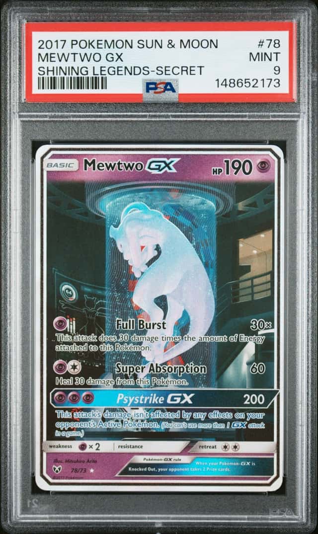 MEWTWO GX 2017 POKEMON SHINING LEGENDS SECRET RARE #78 PSA 9 Q7217-1