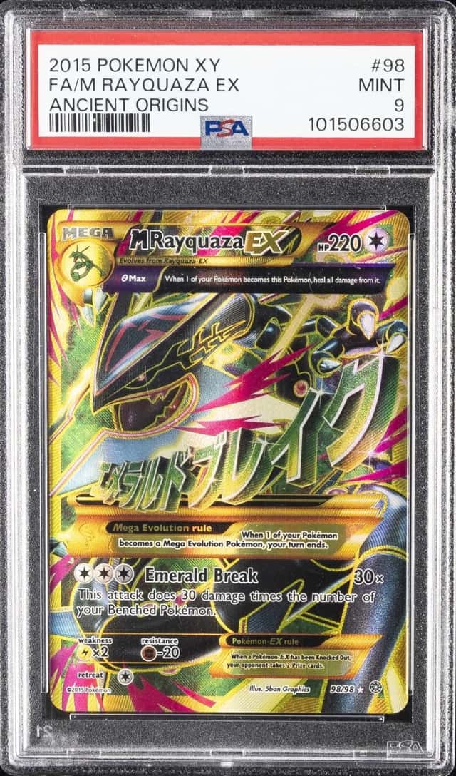2015 POKEMON XY ANCIENT ORIGINS #98 FULL ART/M RAYQUAZA EX PSA 9