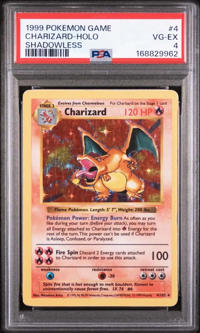 1999 POKEMON BASE SET SHADOWLESS #4 CHARIZARD-HOLO PSA 4