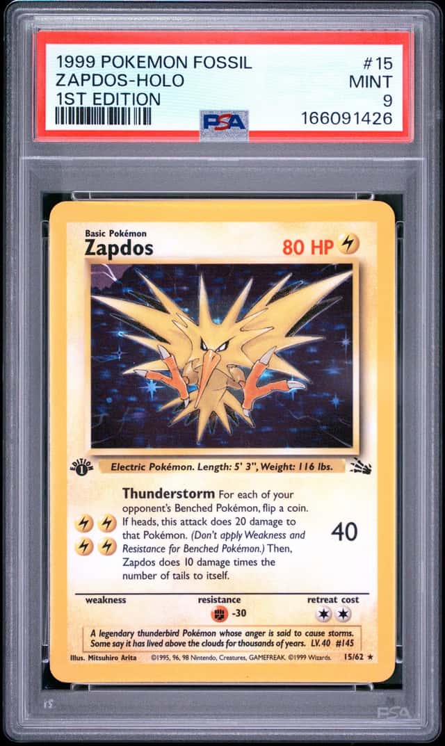 1999 POKEMON FOSSIL 1ST EDITION #15 ZAPDOS-HOLO PSA 9