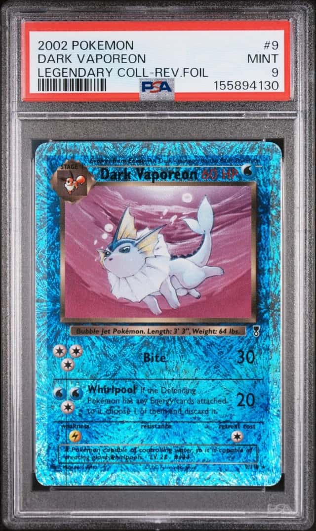 Pokemon Dark Vaporeon Reverse Holo Legendary Coll. 9 PSA 9 Mint