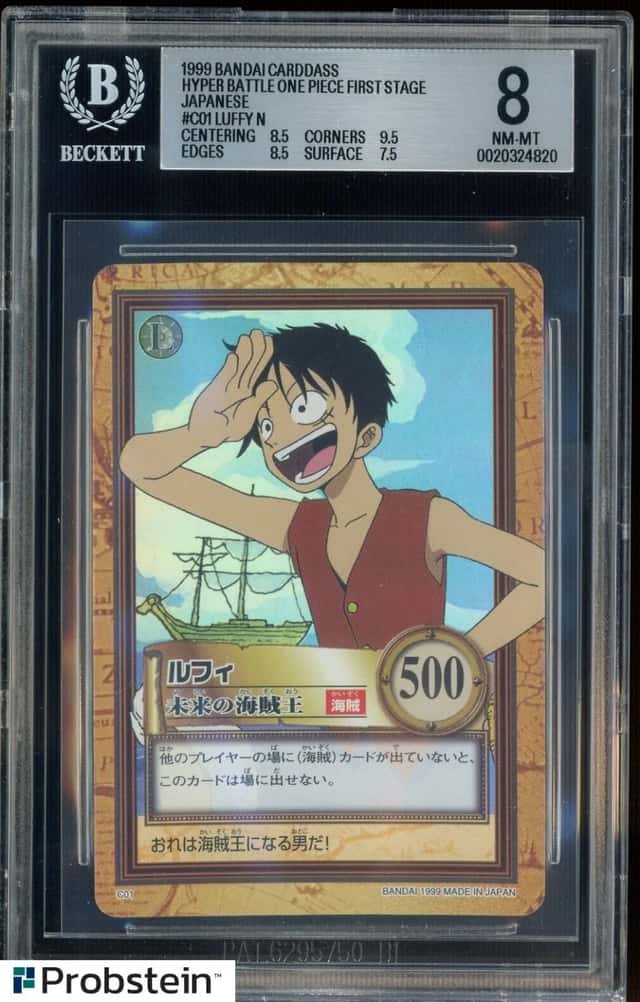 1999 One Piece Carddass Hyper Battle First Stage Luffy C01 Foil BGS 8 NM-MT