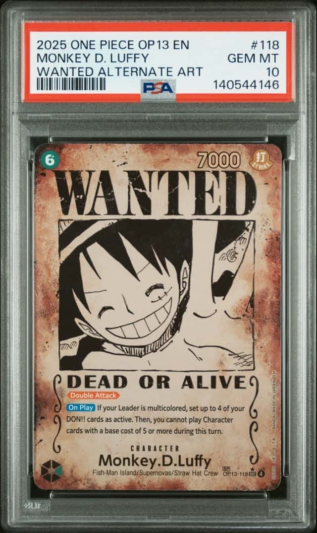 2025 ONE PIECE CARRYING ON HIS WILL WANTED ALT ART #118 MONKEY D. LUFFY PSA 10