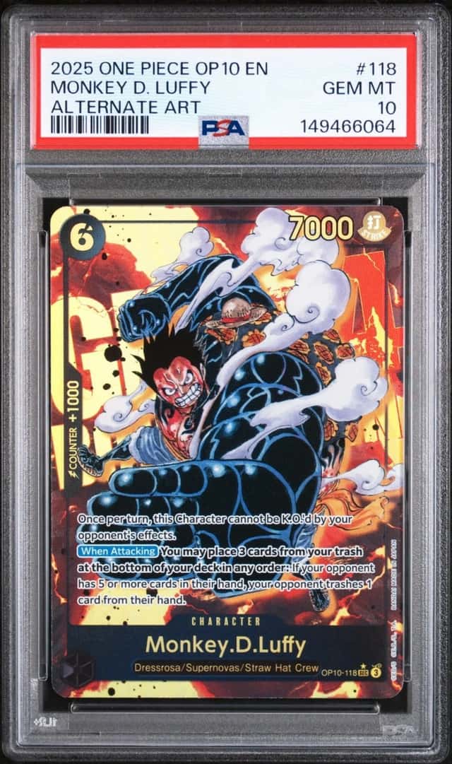 2025 ONE PIECE OP10-ROYAL BLOOD ALTERNATE ART #118 MONKEY D. LUFFY PSA 10