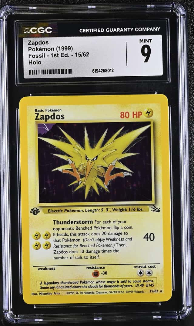 1999 Pokemon Fossil 1st Edition Holo Zapdos #15 CGC 9 MINT