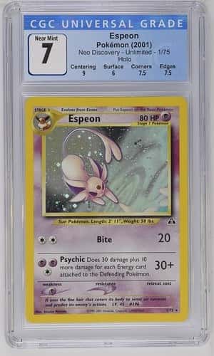 Pokemon 2001 Espeon Neo Discovery Unlimited Holo 1/75 CGC 7 Blue Label