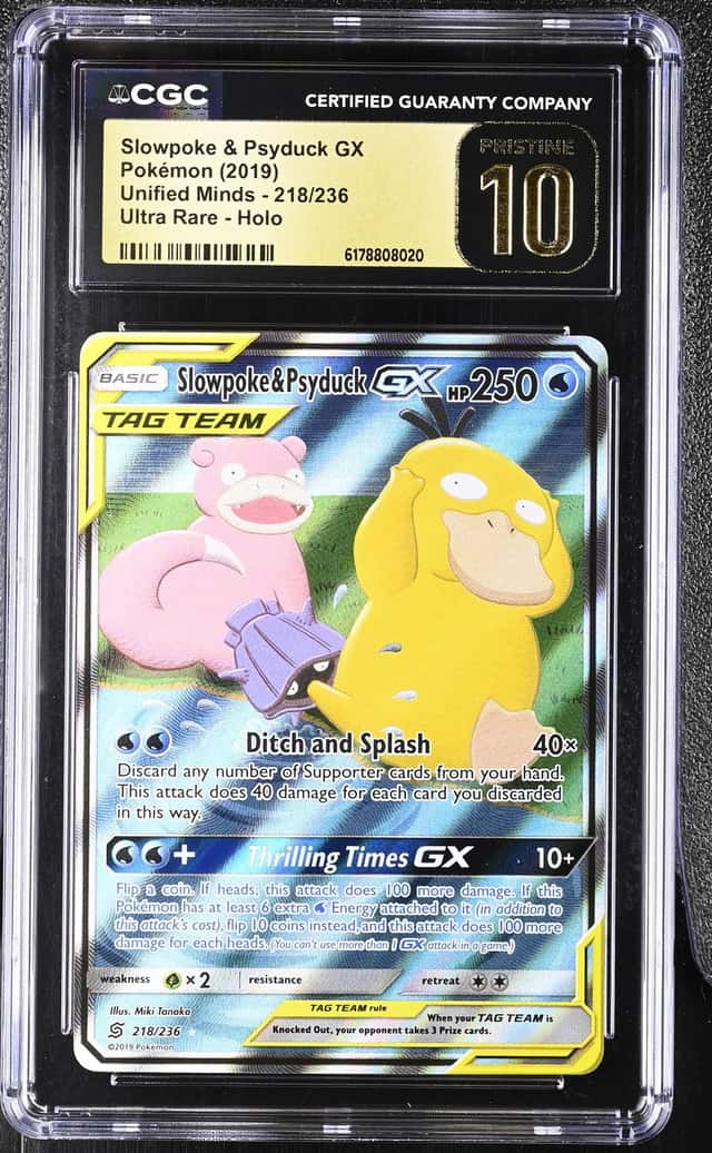 2019 Pokemon Unified Minds #218/236 Slowpoke & Psyduck Gx Holo CGC 10 PRISTINE