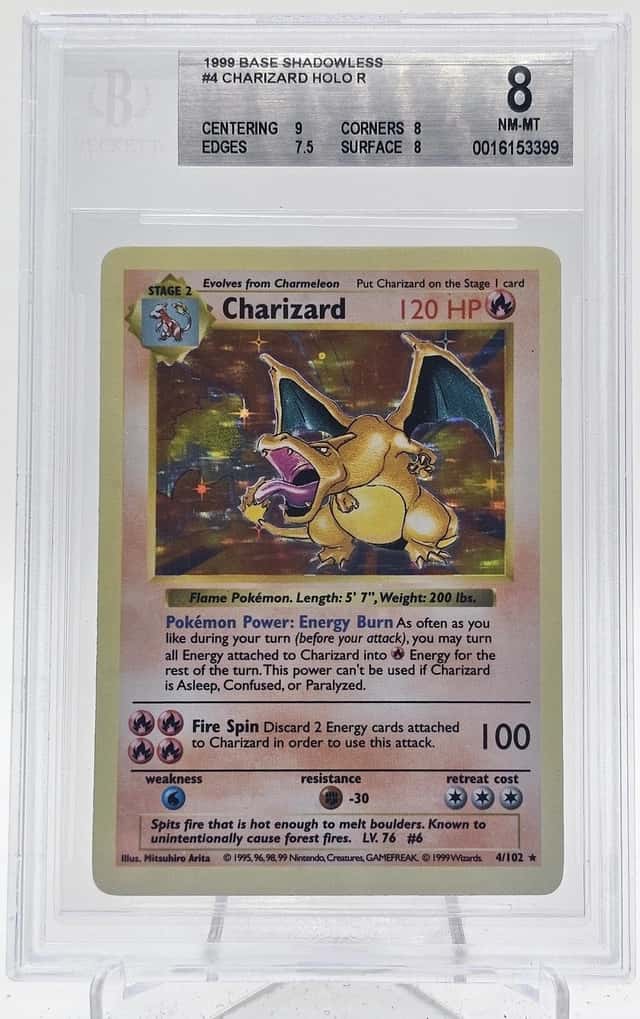 CHARIZARD 1999 POKEMON BASE SHADOWLESS HOLO RARE #4/102 NEAR MINT BGS 8 Q5966