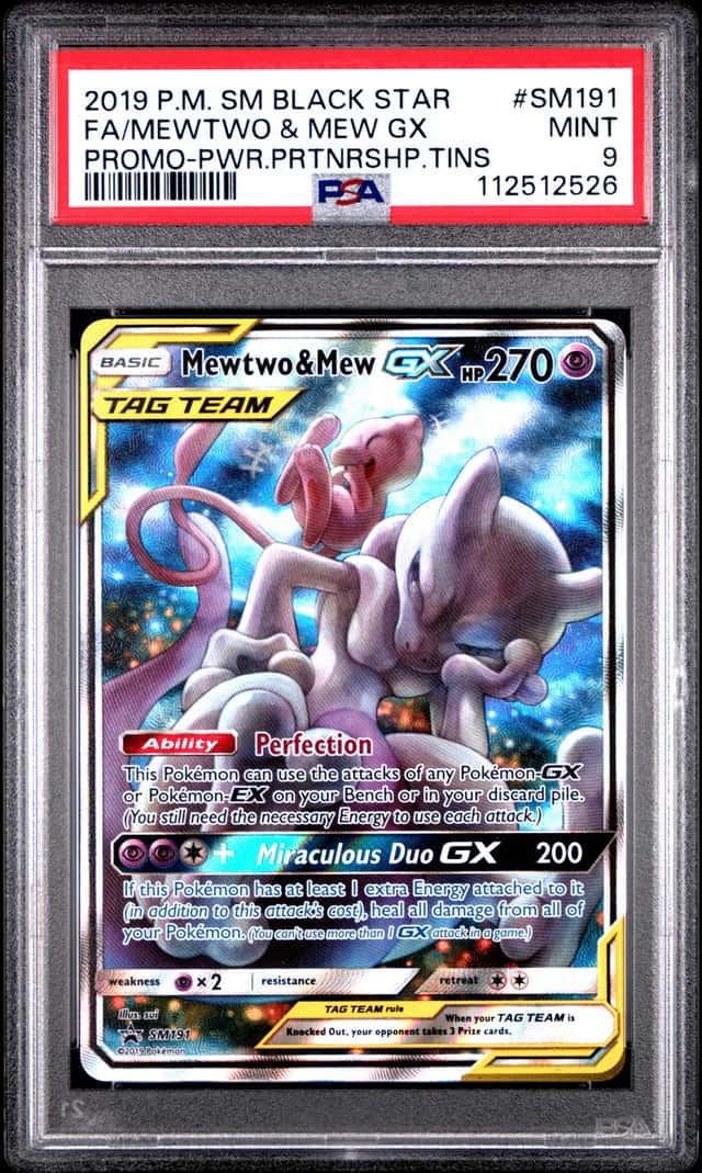 Pokemon 2019 Mewtwo & Mew GX SM191 Full Art Sun & Moon Black Star Promo PSA 9