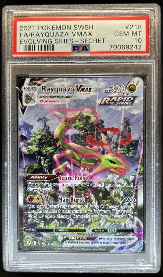2021 Pokemon SWSH Evolving Skies Rayquaza VMAX Full Art #218/203 PSA 10 GEM MINT