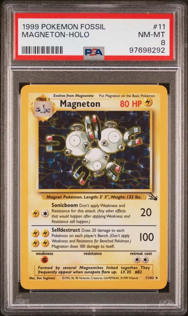 1999 POKEMON FOSSIL #11 MAGNETON-HOLO PSA 8