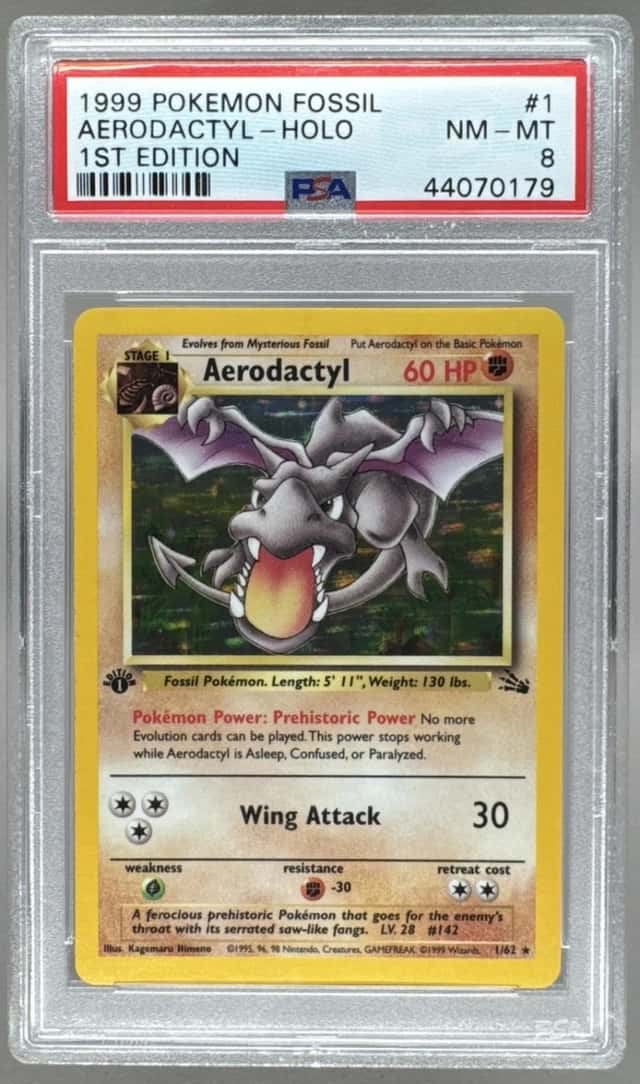 44070179 Aerodactyl 1999 Pokemon Fossil 1st Edition #1 Holo PSA 8