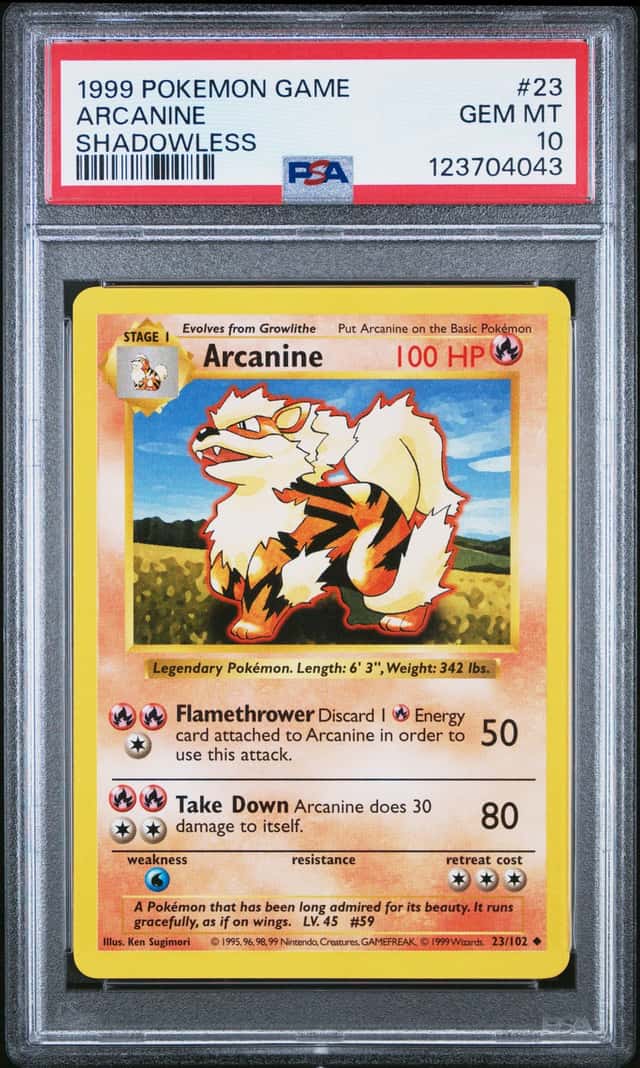Pokemon Arcanine 23/102 Base Set Shadowless PSA 10 Gem Mint