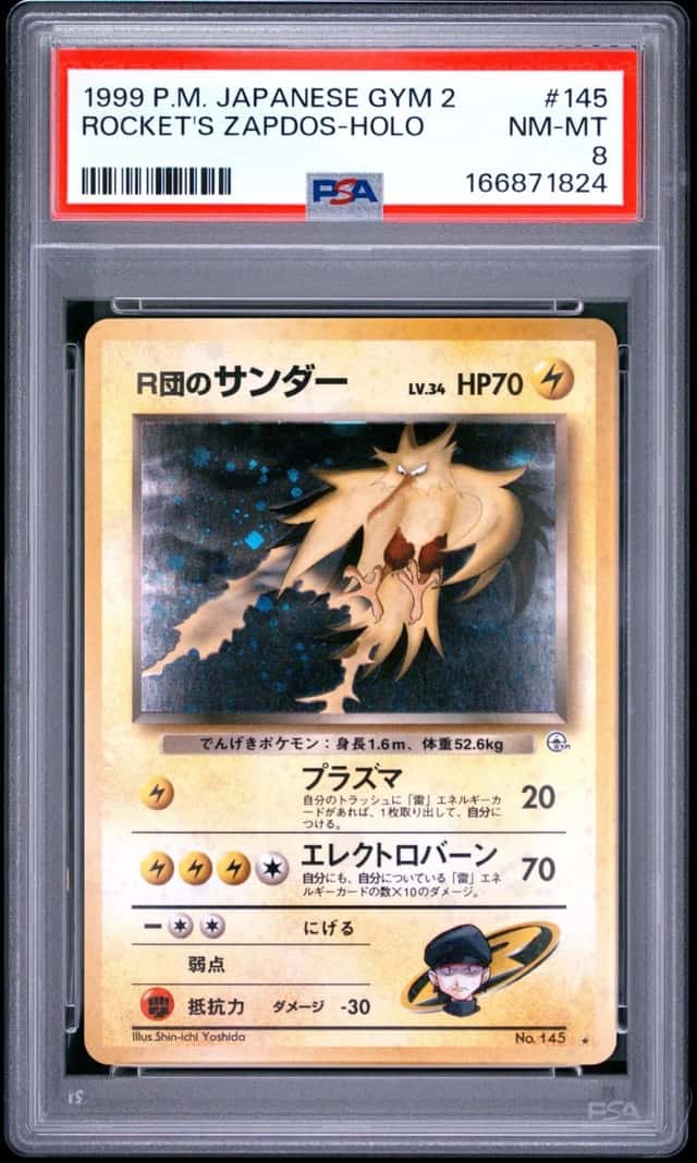 1999 POKEMON JAPANESE GYM 2 #145 ROCKET'S ZAPDOS-HOLO PSA 8