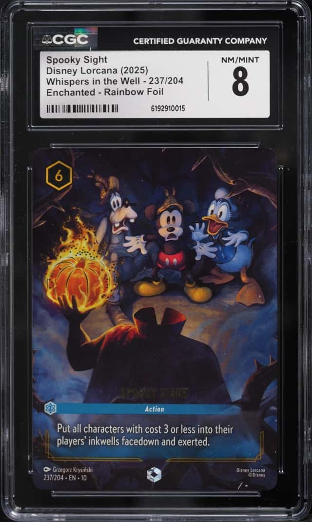 2025 Disney Lorcana Whispers In The Well Enchanted Rainbow Foil Spooky Sight #237 CGC 8 NM-MT