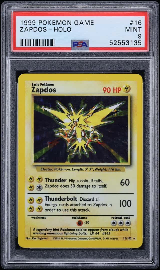1999 Pokemon Base Set Holo Zapdos #16 PSA 9 MINT