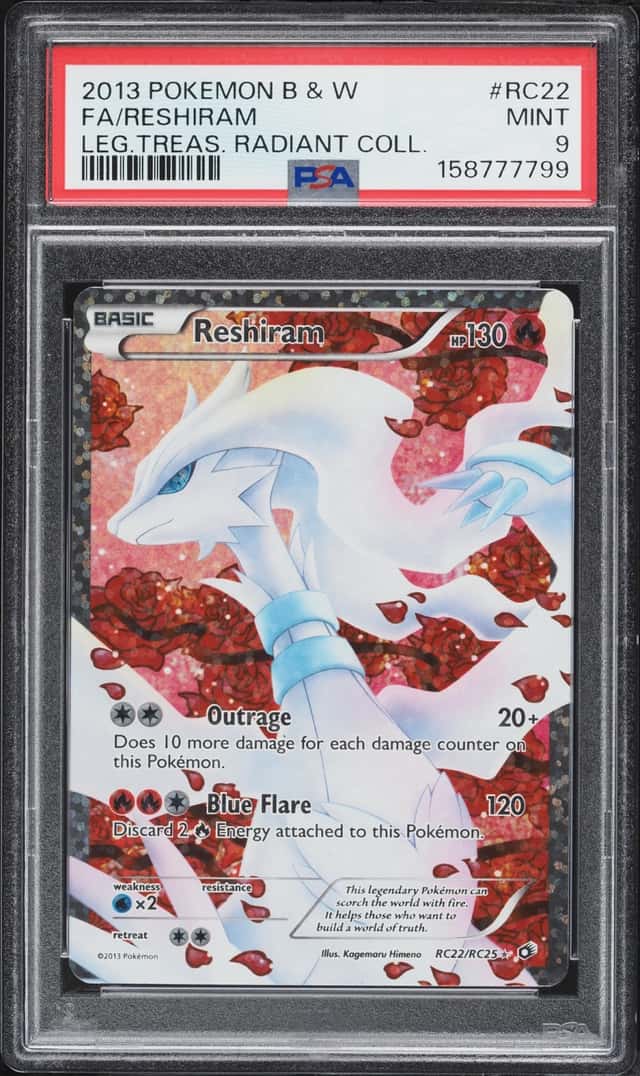 2013 Pokemon Black & White Legendary Treasures Radiant Collection Full Art Reshiram #RC22 PSA 9