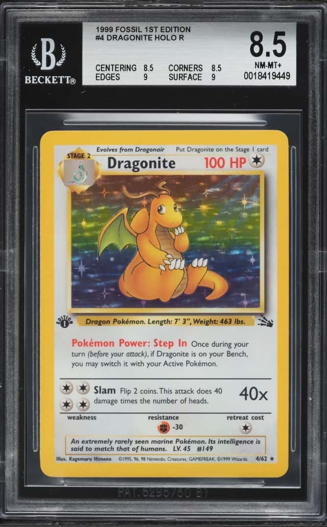 1999 Pokemon Fossil 1st Edition Holo Dragonite #4 BGS 8.5 NM-MT+