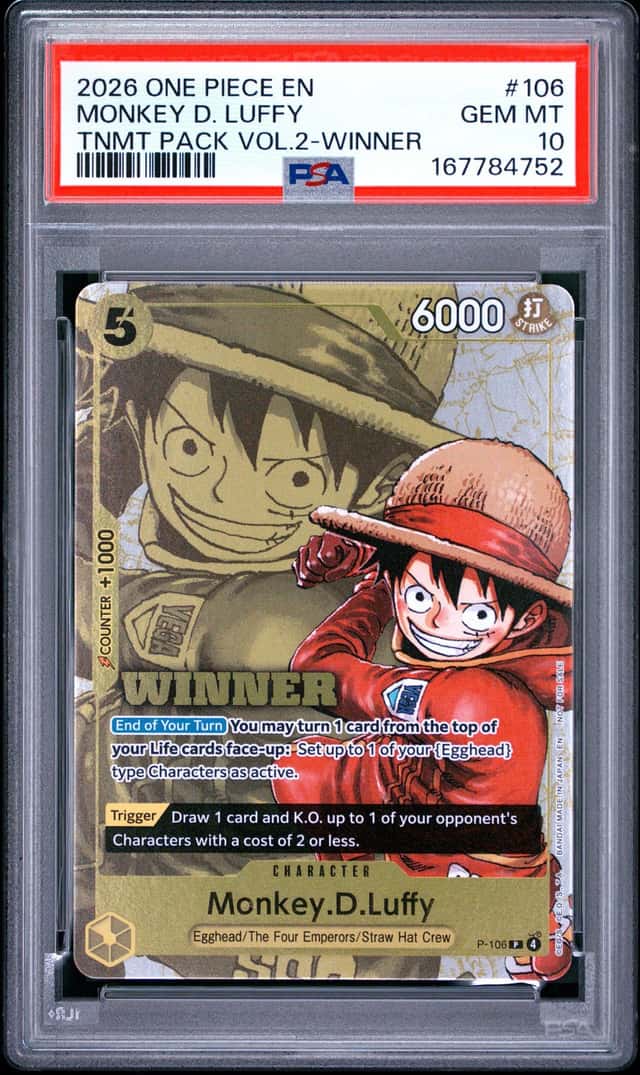 2026 ONE PIECE TOURNAMENT PACK VOL.2 WINNER #106 MONKEY D. LUFFY PSA 10