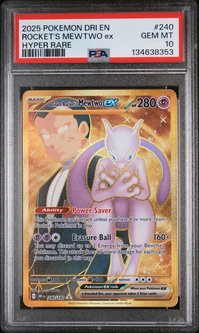 2025 POKEMON DRI EN-DESTINED RIVALS HYPER RARE TEAM ROCKET'S MEWTWO EX PSA 10