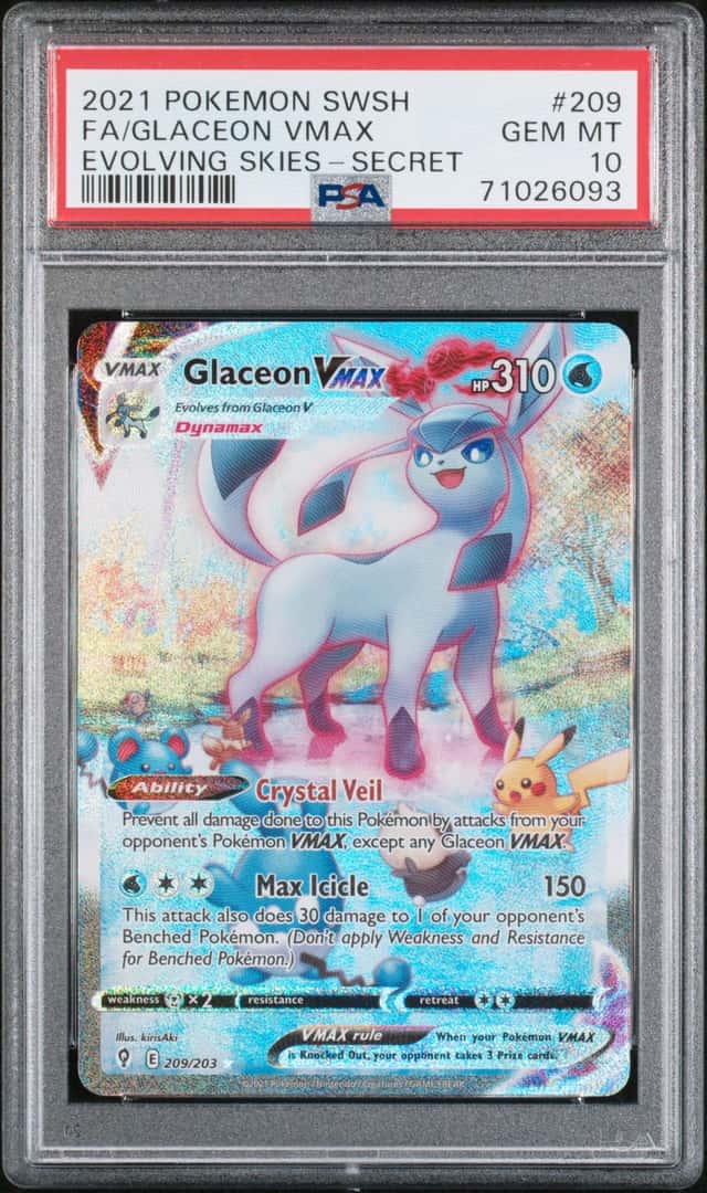 Pokémon TCG Glaceon VMAX Evolving Skies Holo Ultra Rare Card 209/203 PSA 10