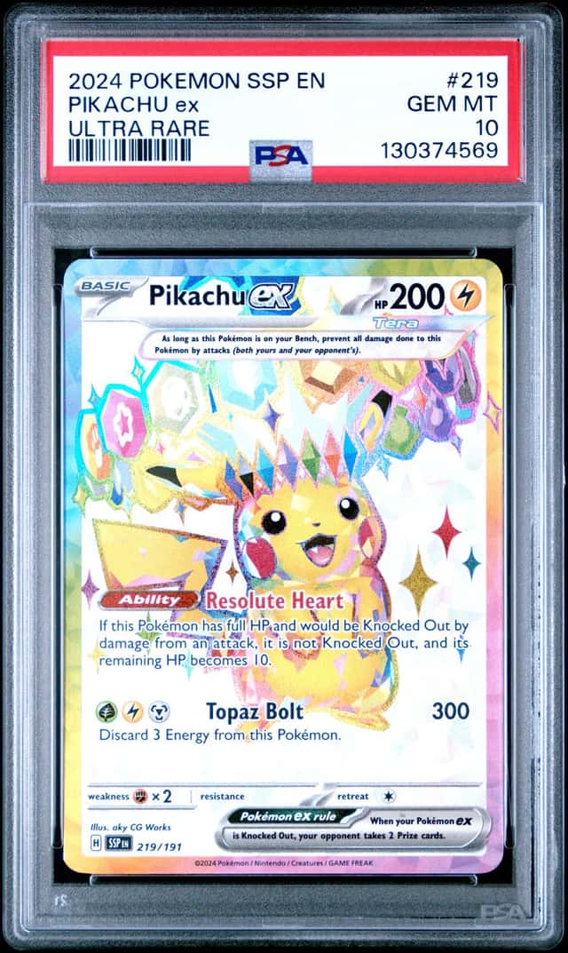 Pokémon Pikachu ex Ultra Rare Full Art Holo Surging Sparks 219/191 PSA 10