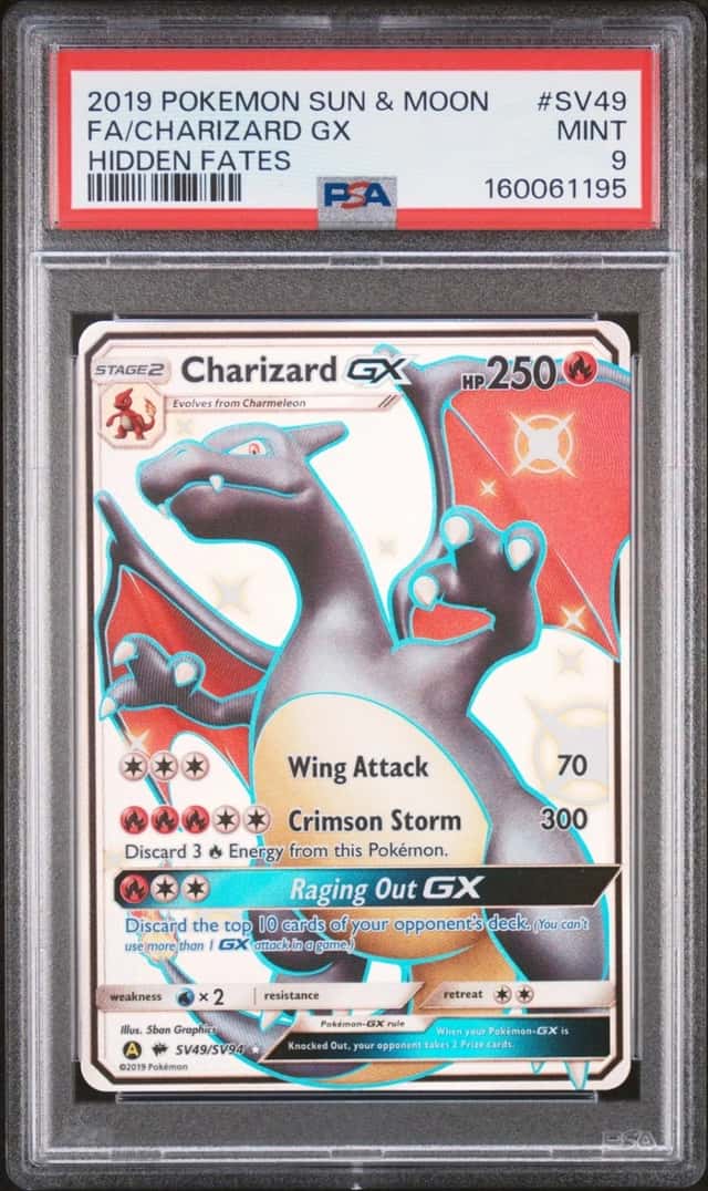2019 POKEMON SUN & MOON HIDDEN FATES #SV49 FULL ART/CHARIZARD GX PSA 9