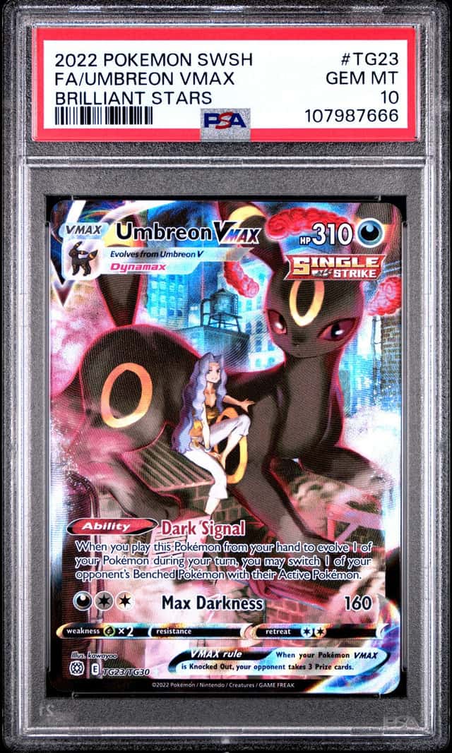 2022 POKEMON SWORD & SHIELD BRILLIANT STARS #TG23 FULL ART/UMBREON VMAX PSA 10