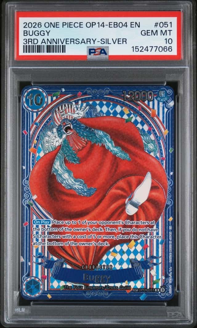 One Piece Buggy The Azure Sea's Seven Op14-Eb04-051 3rd Ann. Silver PSA 10