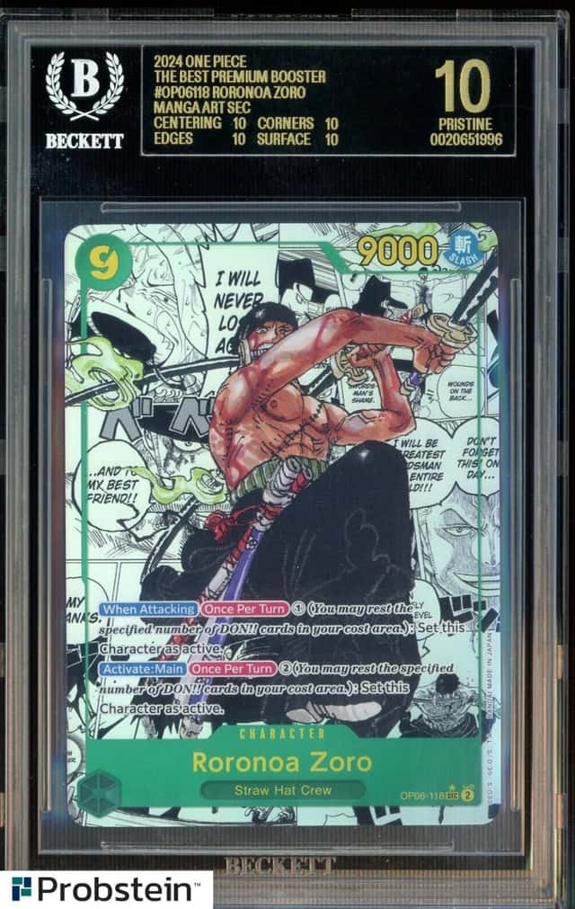 2024 One Piece The Best Premium Manga OP06118 Roronoa Zoro BGS 10 BLACK LABEL
