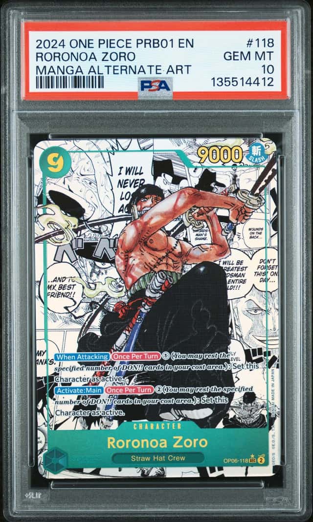 2024 One Piece PRB01 EN Manga Alternate Art #118 Roronoa Zoro PSA 10 GEM MINT