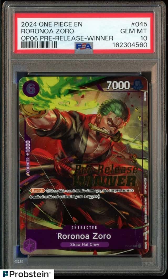 2024 One Piece EN OP06 Pre-Release Winner #045 Roronoa Zoro PSA 10 GEM MINT