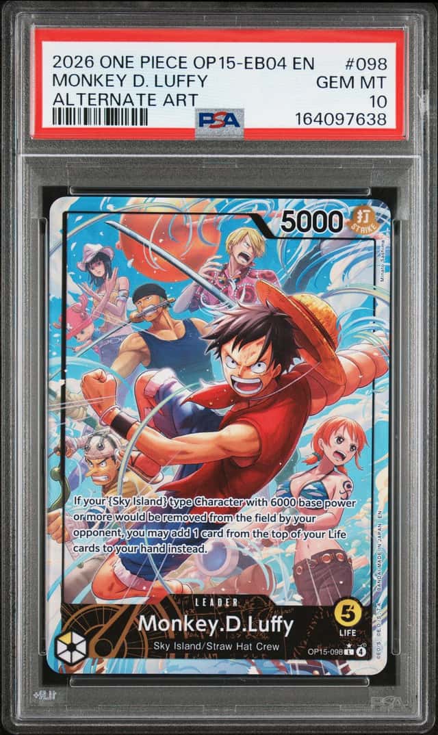 2026 ONE PIECE OP15-EB04-ADVENTURE ON KAMI'S ISLAND #098 MONKEY D. LUFFY PSA 10