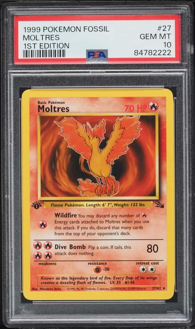 1999 Pokemon Fossil 1st Edition Moltres #27 PSA 10 GEM MINT