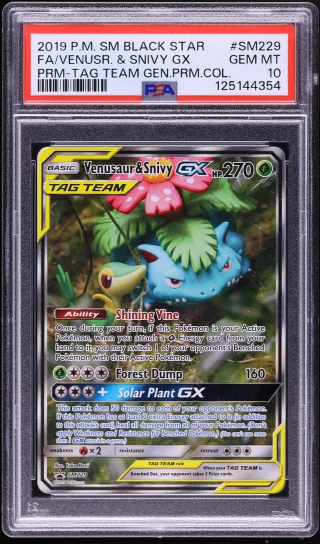 2019 Pokemon SM Promo Tag Team Generations Premium Full Art Venusaur & Snivy GX #SM229 PSA 10