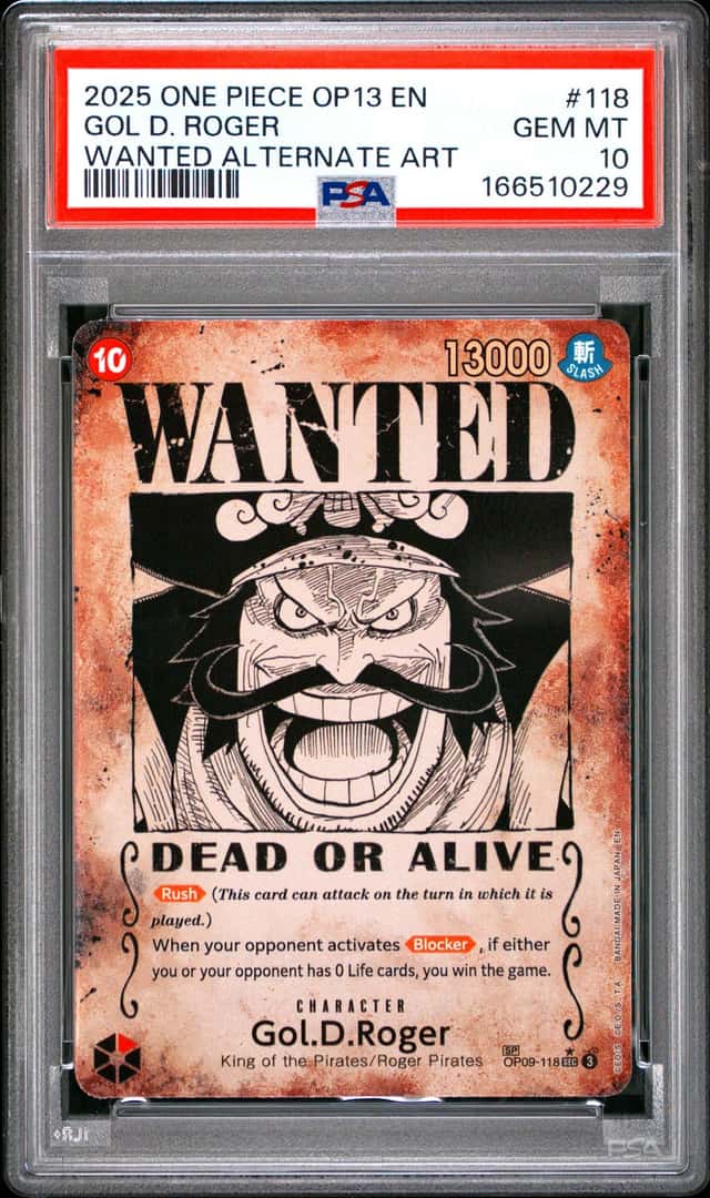 2025 ONE PIECE OP13-CARRYING ON HIS WILL ALTERNATE ART GOL D. ROGER PSA 10