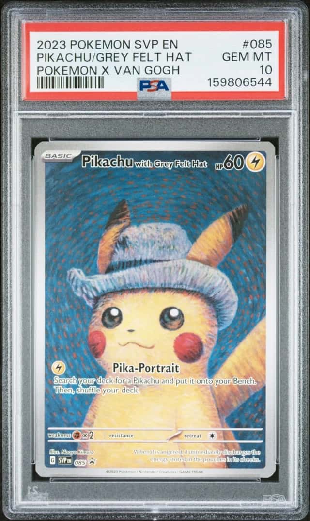 2023 POKEMON SVP EN-SV POKEMON X VAN GOGH #085 PIKACHU WITH GREY FELT HAT PSA 10