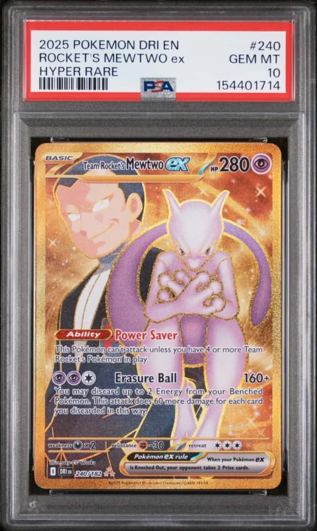 2025 POKEMON DESTINED RIVALS HYPER RARE #240 TEAM ROCKET'S MEWTWO EX PSA 10