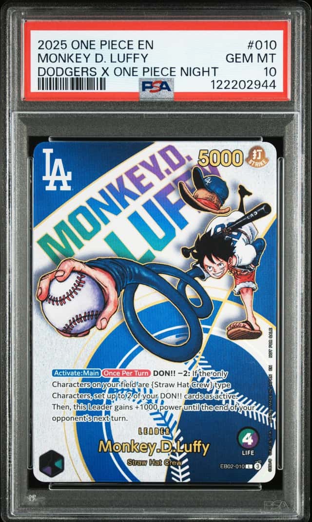 2025 One Piece EN Dodgers X One Piece Night #010 Monkey D Luffy PSA 10 GEM MINT