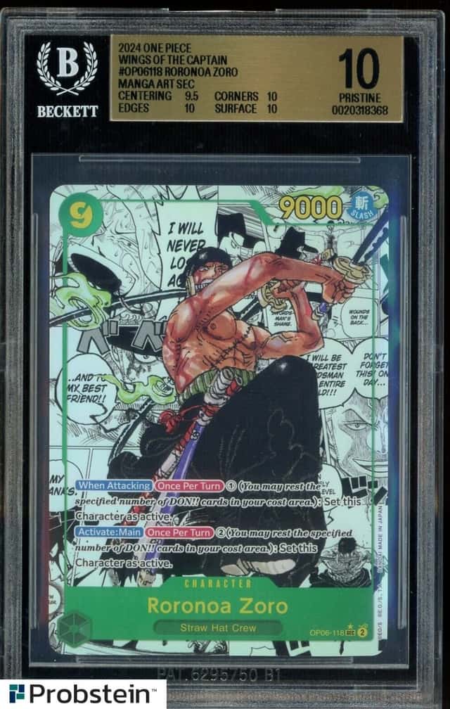 2024 One Piece English OP06-118 Roronoa Zoro Manga Alternate Art BGS 10 PRISTINE