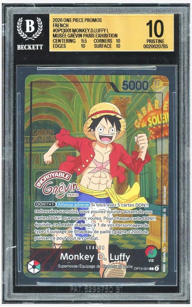 One Piece BGS 10 Gold Monkey D. Luffy L 2026 OP13-001 Grevin Museum Paris French