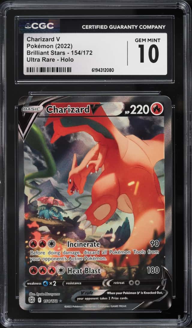 2022 Pokemon Sword & Shield Brilliant Stars Full Art Charizard V #154 CGC 10 GEM MINT