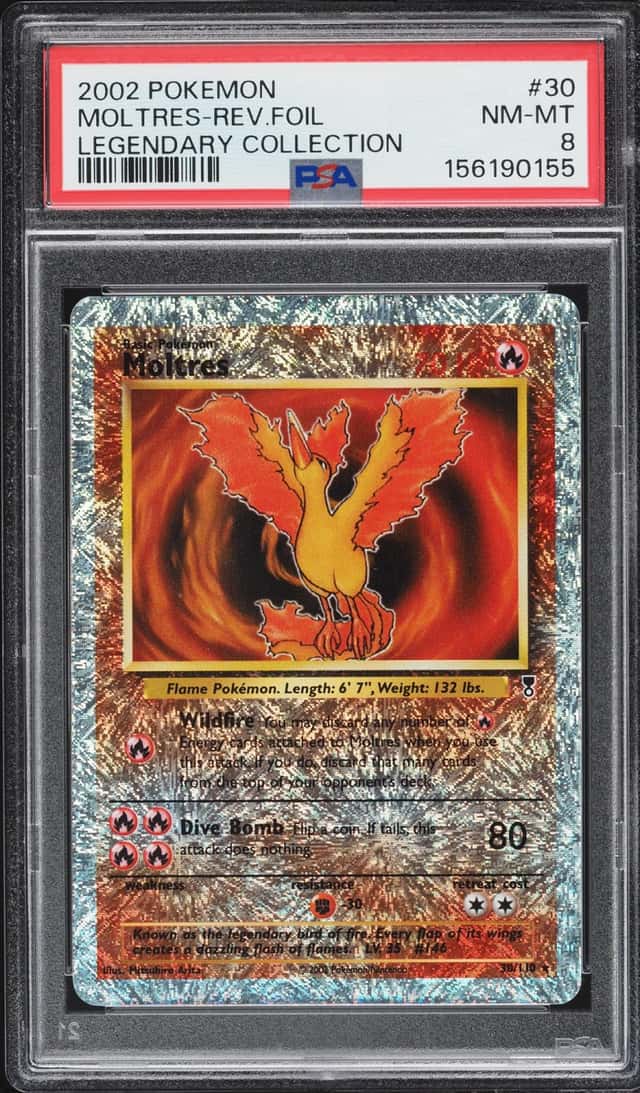 2002 Pokemon Legendary Collection Reverse Holo Moltres #30 PSA 8 NM-MT