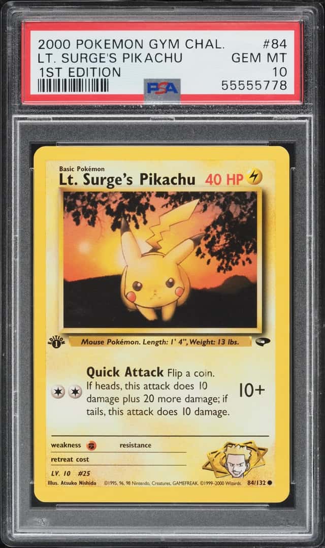 2000 Pokemon Gym Challenge 1st Edition Lt. Surge's Pikachu #84 PSA 10 GEM MINT